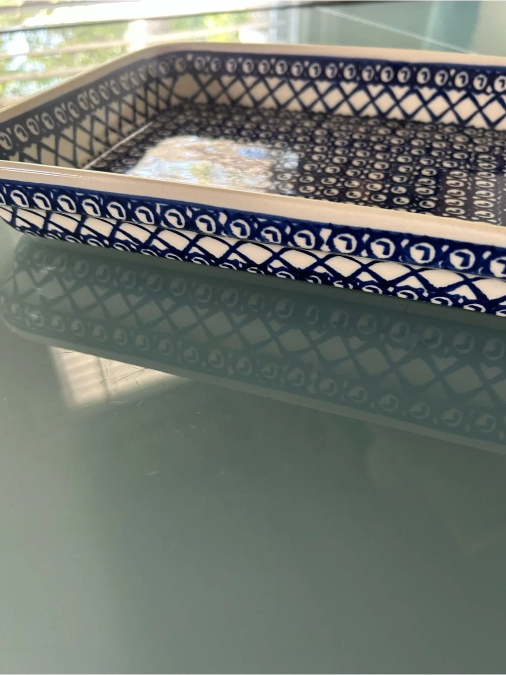 Boleslawiec Handmade Polish Pottery Blue and White Baker Dish Peacock Eye